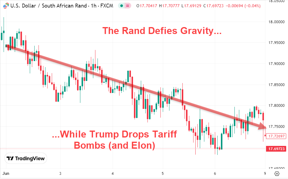 Graph Image: The Rand Defies Gravity... While Trump Drops Tariff Bombs (and Elon) - June 9, 2025