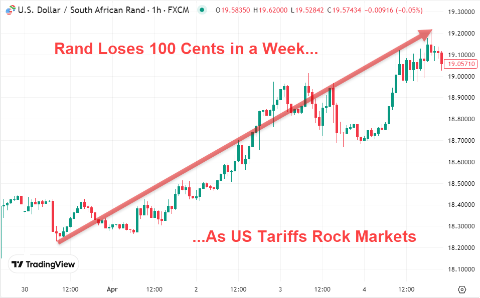 Rand Loses 100 cents as US Tariffs rock markets