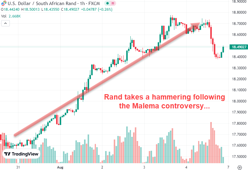 Rand takes hammering following Malema controversy in Aug 2023